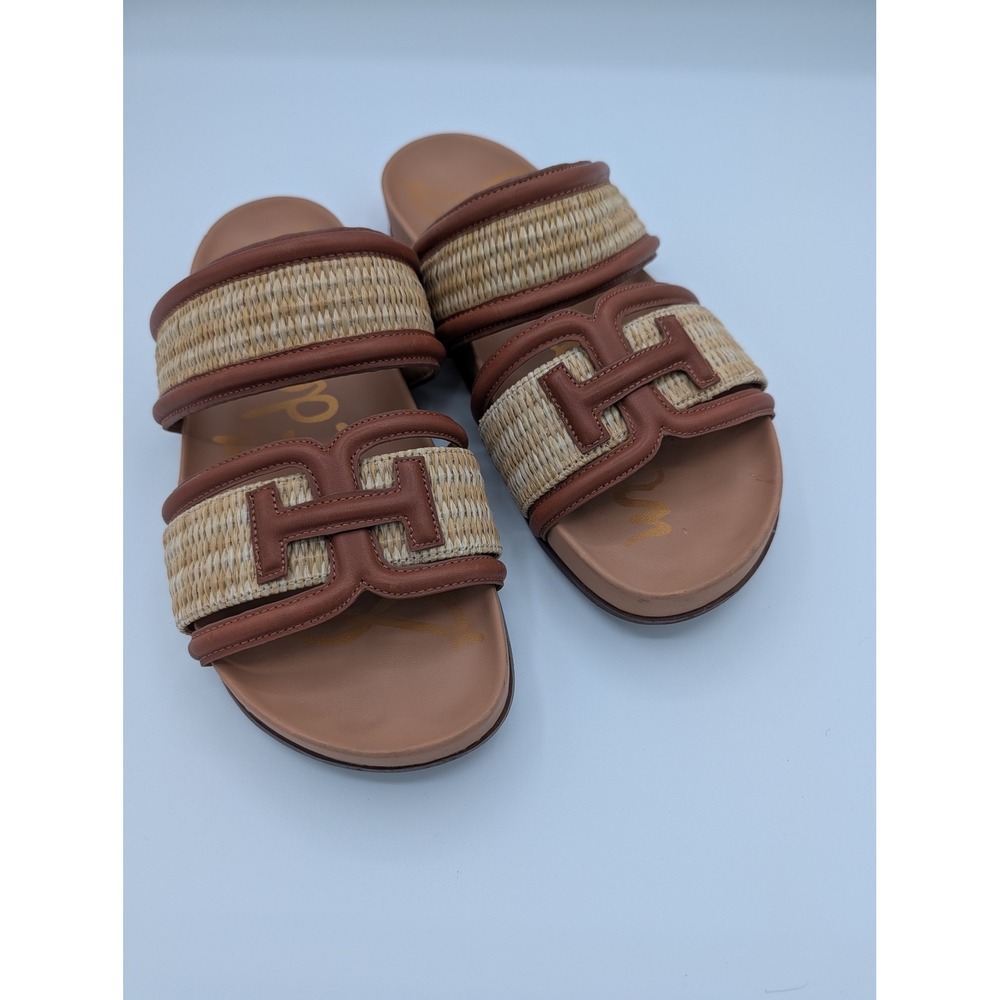 Sam Edelman Tan Brown Raffia Slide Sandals